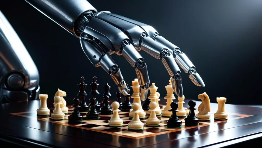 a robotic hand playing chess
